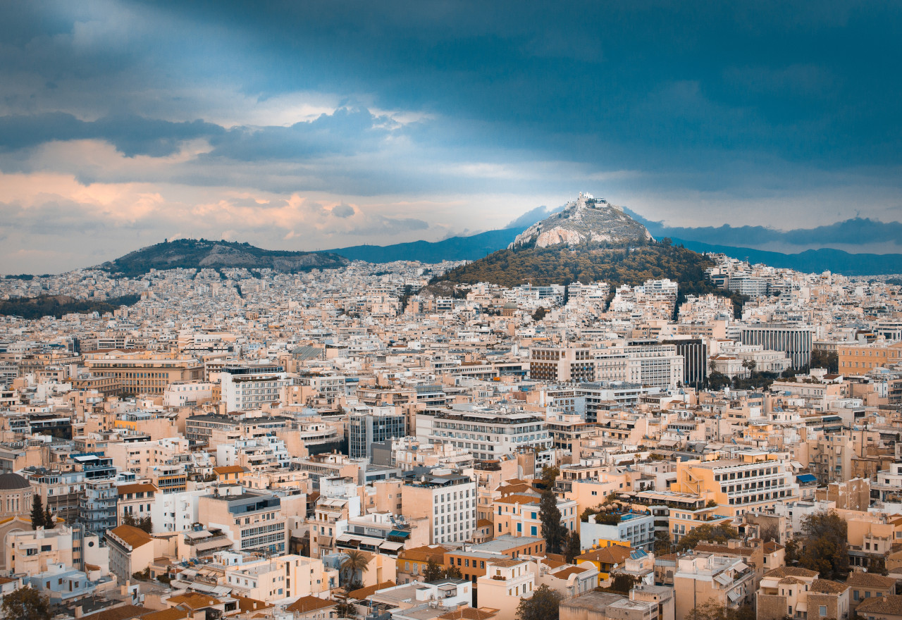 Aerial shot of Mount Lycabettus, Athens, Greece